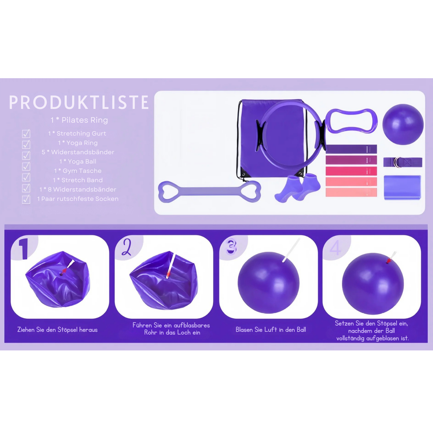 Komplettes 13-teiliges Pilates-Set – für Yoga, Pilates, Stretching und allgemeine Körperstraffung, ideal für Anfänger und Fortgeschrittene.